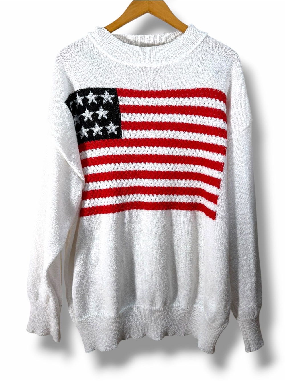 Haptics White Knit American Flag Mock Neck Sweater Size 2X